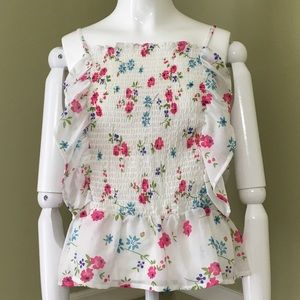 True Destiny White Flower Ruffle Smocked Tank
